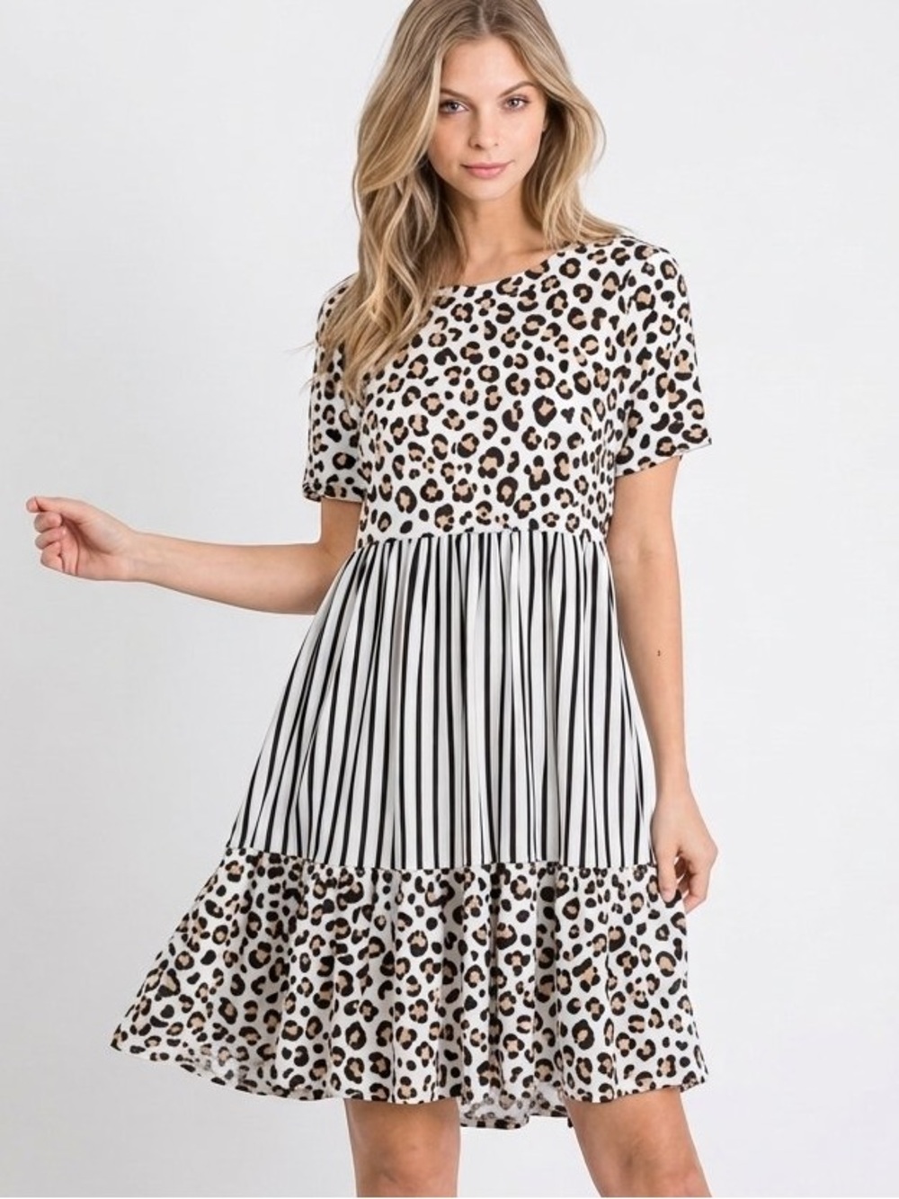 Jodifl Leopard Print & Striped Babydoll
Dress